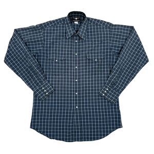 VTG Flying Ranchwear Shirt Sz 16 1/2 34‎ Blue Plaid Pearl Snap Button Up Western